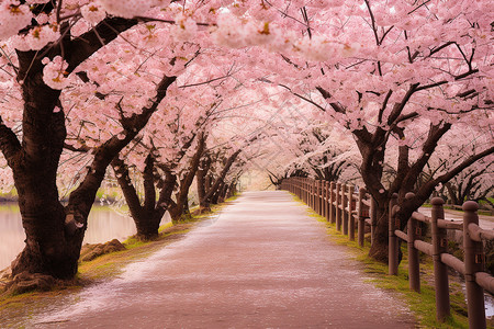 樱花树下的小道高清图片