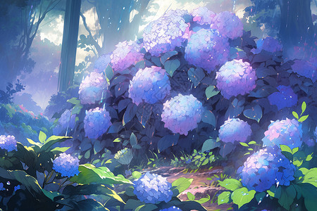 紫色绣球花园图片