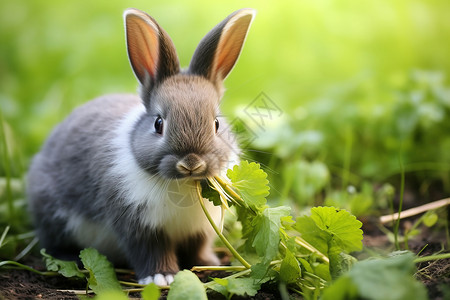 野兔享受天然食物高清图片