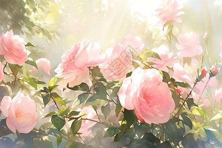 水彩花卉玫瑰花园中的玫瑰插画