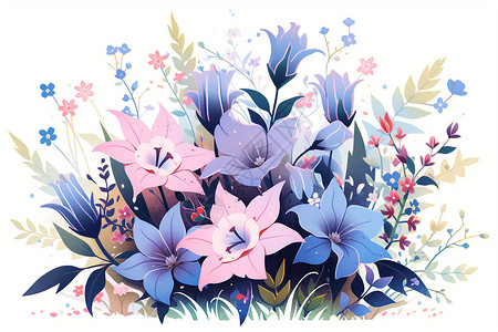 鲜艳的花束插画图片