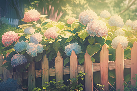 花园中的绣球花背景图片