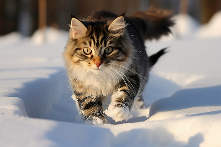 冬天雪中漫步雪中漫步的宠物猫咪背景