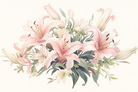 美丽的手绘百合花背景图片