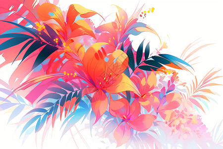 手绘热带花束背景图片
