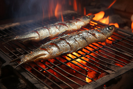 美味诱人的炭烤秋刀鱼背景图片