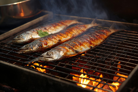 美味的炭烤秋刀鱼背景图片