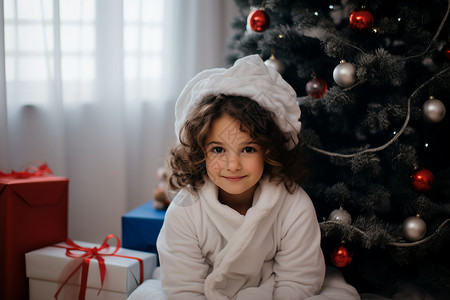 庆祝圣诞节的可爱小女孩图片