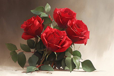 一束红色玫瑰花美丽的玫瑰花插画
