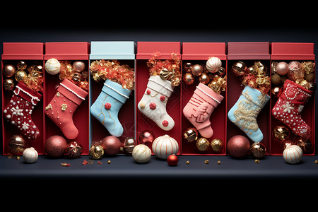 豪华装饰的圣诞节礼盒图片