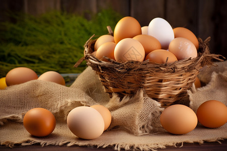 桌上新鲜的鸡蛋背景图片