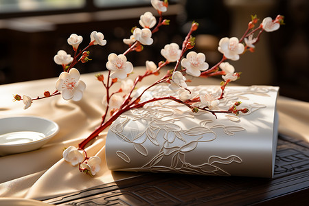 剪纸风立体樱花典雅的手工树枝花朵装饰背景