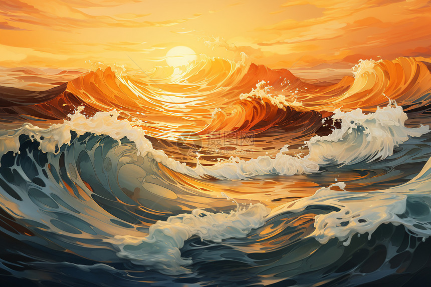 美丽的海洋和日落插图图片