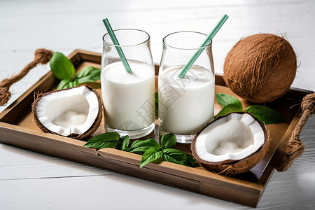热带水果的椰奶图片