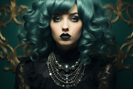 神秘的绿发时尚女子图片