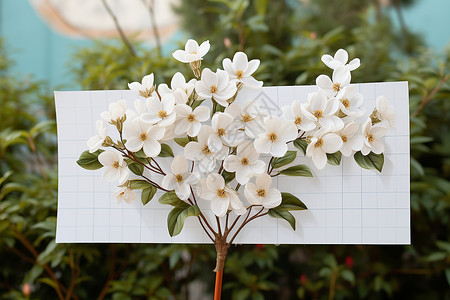 白花绿叶彩色花卉卡片设计图片
