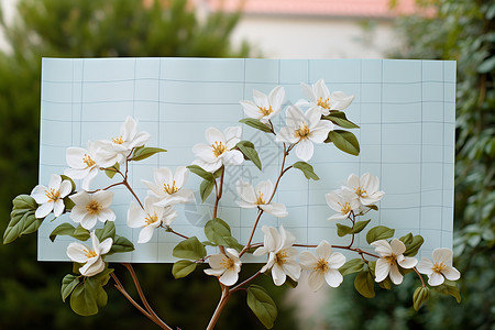 白花树盛开花朵边框设计图片