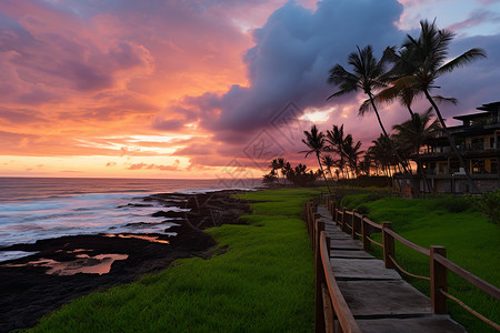 美丽小路黄昏时分的巴厘岛海滩背景