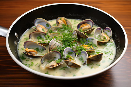 海鲜浓汤美味新鲜的蛤蜊汤背景