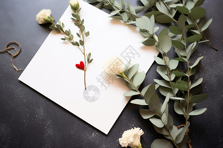 桌子上的纸爱情之花与纸上的心意设计图片