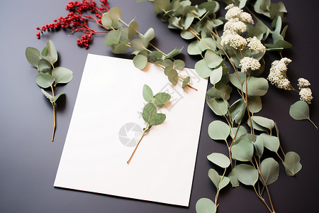婚礼花草素材空白卡片旁的花卉设计图片