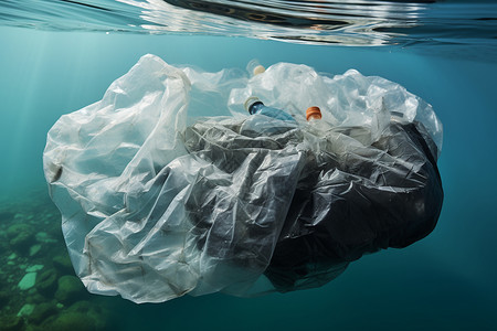 垃圾分类垃圾袋海洋漂浮的垃圾袋设计图片