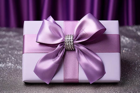 彩带飘带紫色的礼盒背景