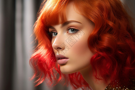 红发时尚美女背景图片