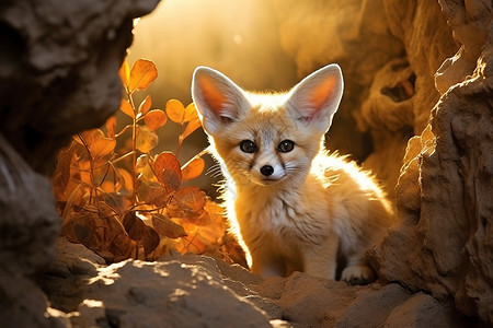 阳光照在小狐狸图片