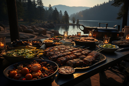 烧烤派对湖畔美食图片