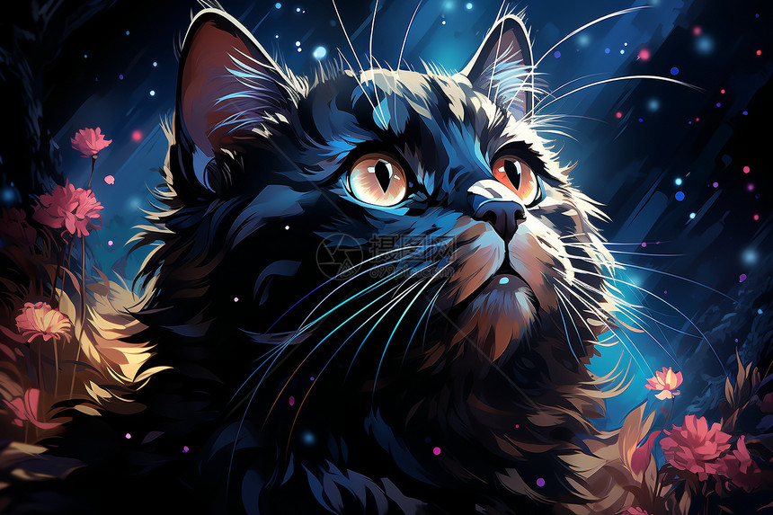 星空中的猫咪图片