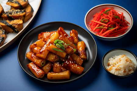 韩式辣酱炒年糕新鲜的韩式料理背景