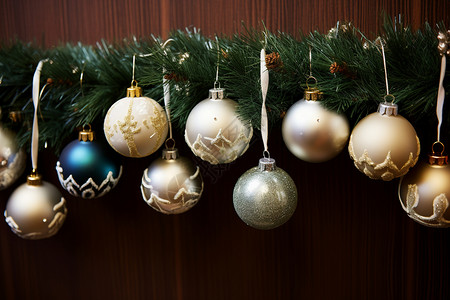 圣诞树上挂着一串装饰品图片