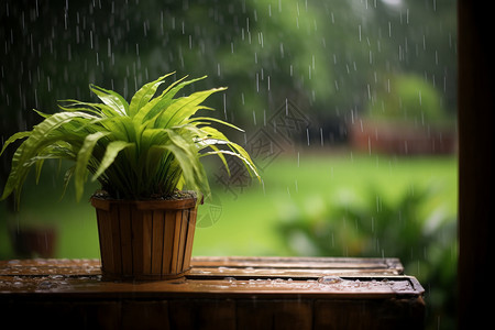 雨中的花园景色背景图片