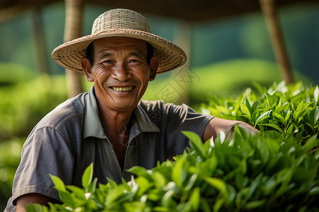 带着草帽的茶农图片