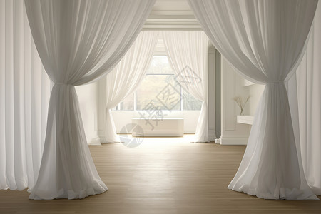 梦幻白纱装饰的浴室背景图片