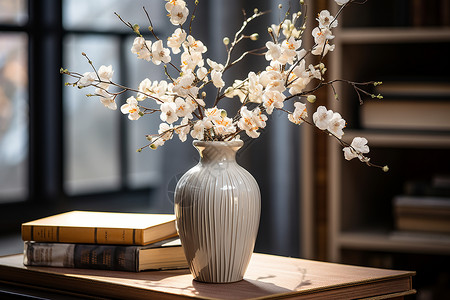 桌上的鲜花和花瓶高清图片