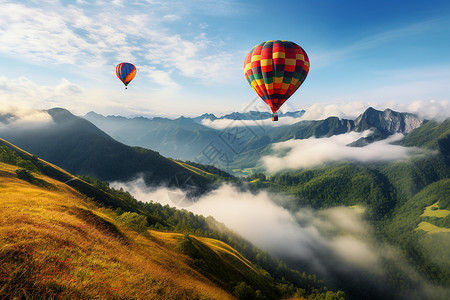 翱翔蓝天的热气球背景图片