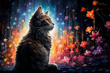 梦幻背景下的猫咪背景图片