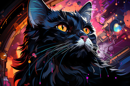 彩色的手绘猫咪背景图片
