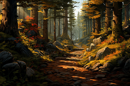 森林美景艺术插画背景图片