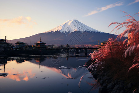 富士山冬季冬天中的富士山背景