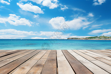安德拉茨平静的蓝天海洋安德里斯·斯托克的夏日木甲板背景