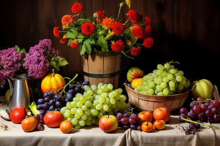 秋收丰盛果的水果背景图片
