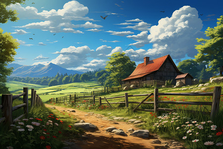 乡村生活的自然风景背景图片