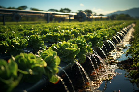 田野中的农作物与灌溉系统图片