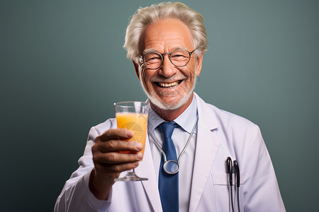 拿着一杯橙汁的医生图片