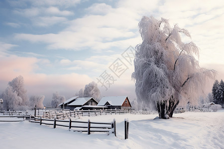 冬季雪乡旅行摄影图海报雪地间的小屋背景