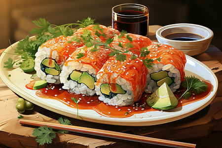 酱油面新鲜的日料寿司插画
