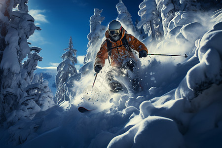 在雪山滑雪的运动员图片